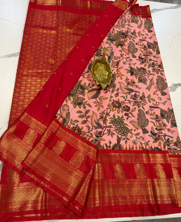 SGK-2997 babypink n Red  gadwal Kalamkari saree