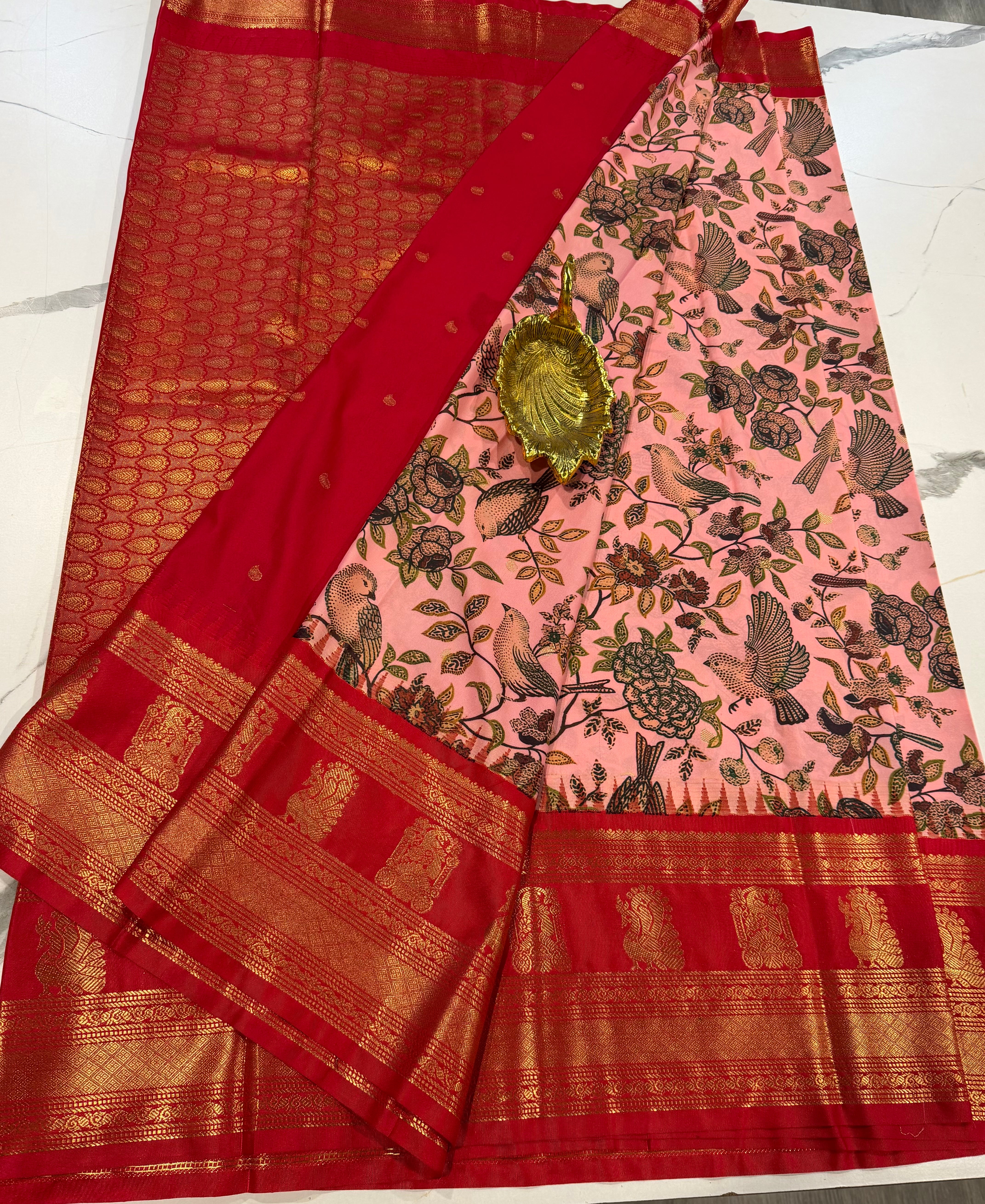 SGK-2997 babypink n Red  gadwal Kalamkari saree