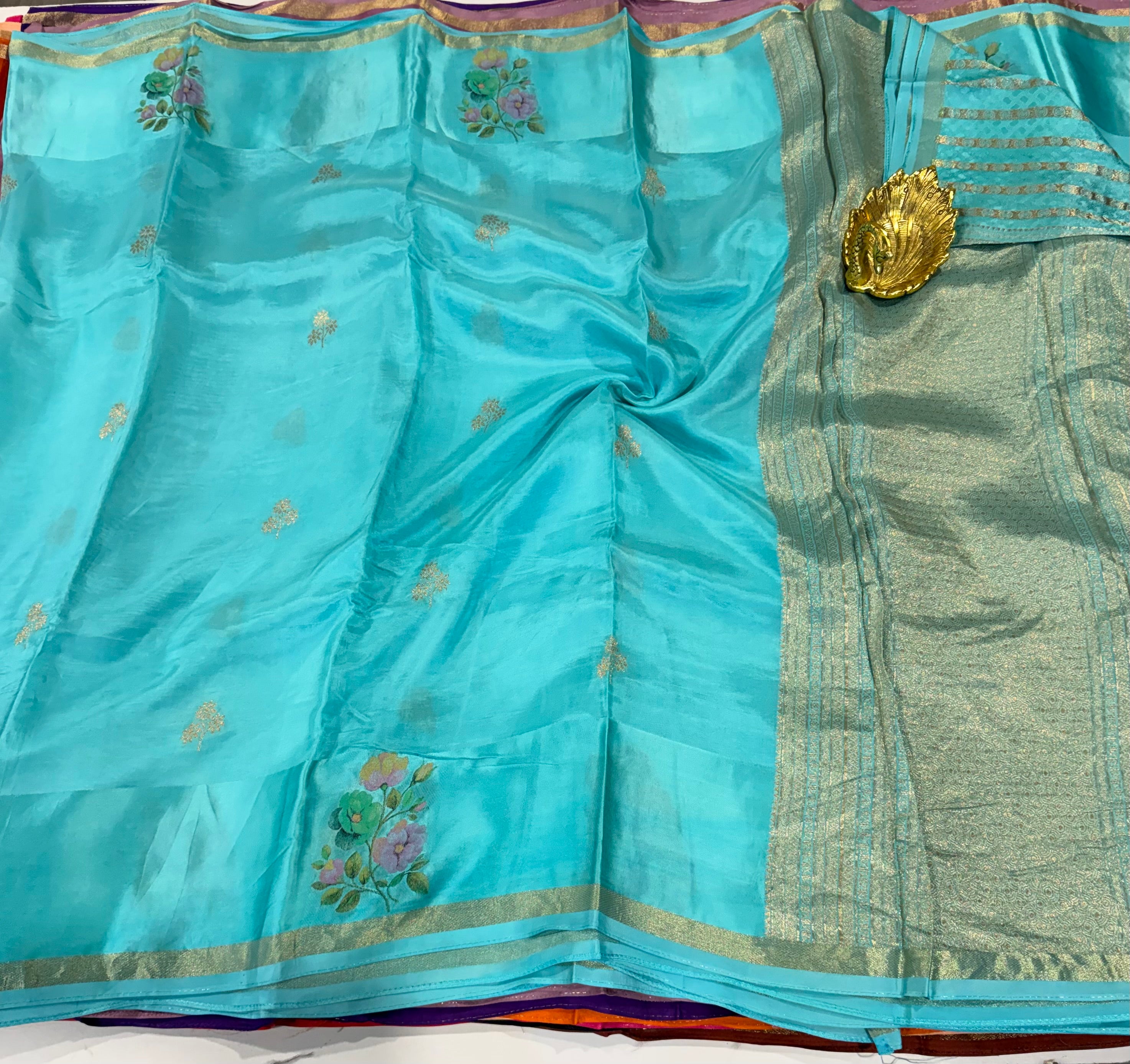 Cp-4100 sky blue colour Chiniya crepe saree