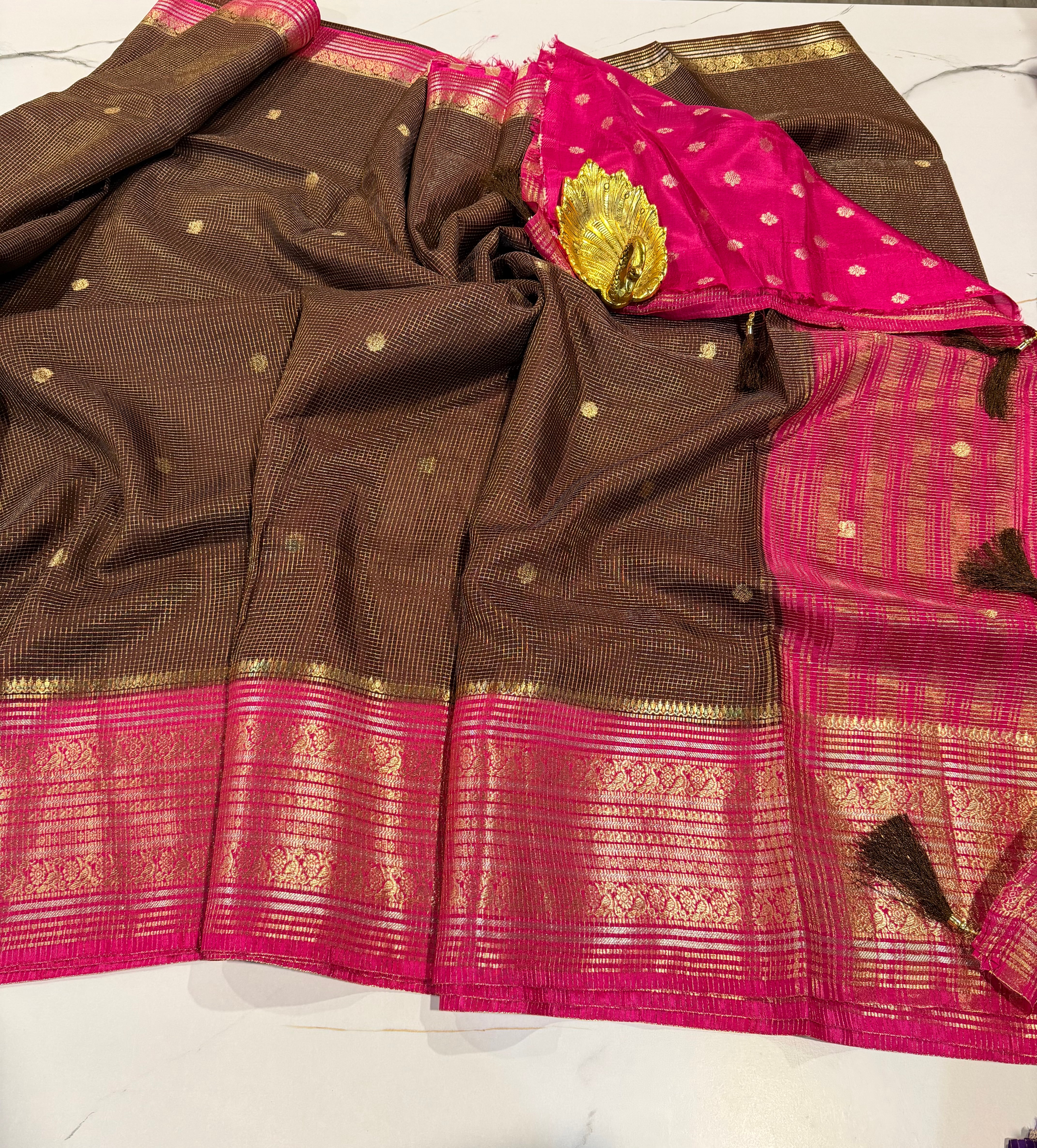 VKC2149BB- Brown n Pink Kanchi Brdr saree