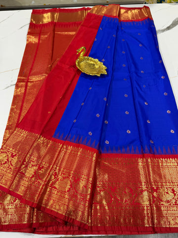 VG2 semi Gadwal royal blue and red border saree