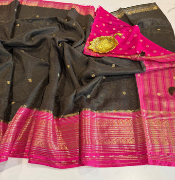VKC2149BB- black n pink saree with blouse Vintage Kanchi Brdr saree