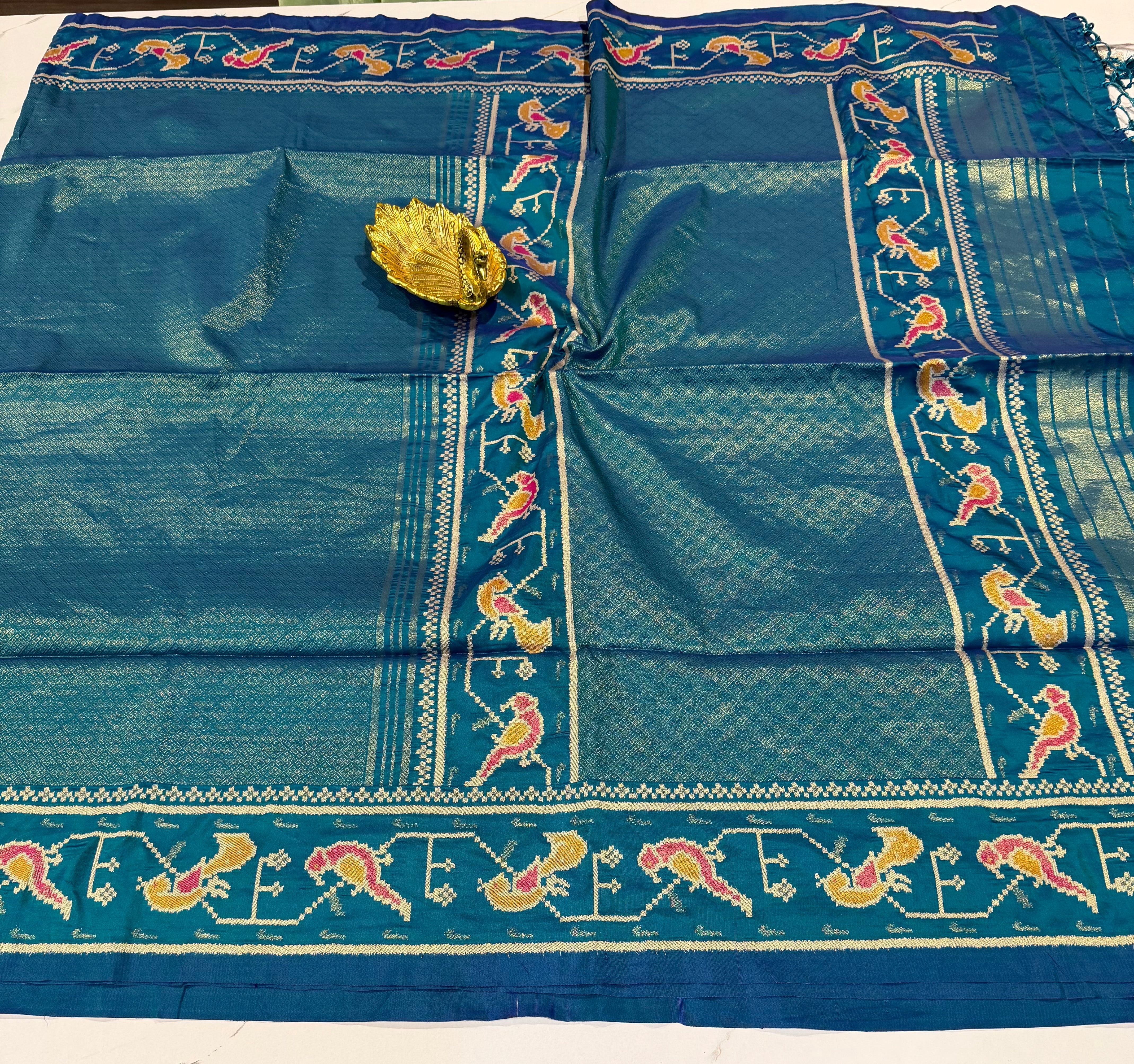KP2299 kanchi tissue Paithani sarees peacock blue colour saree