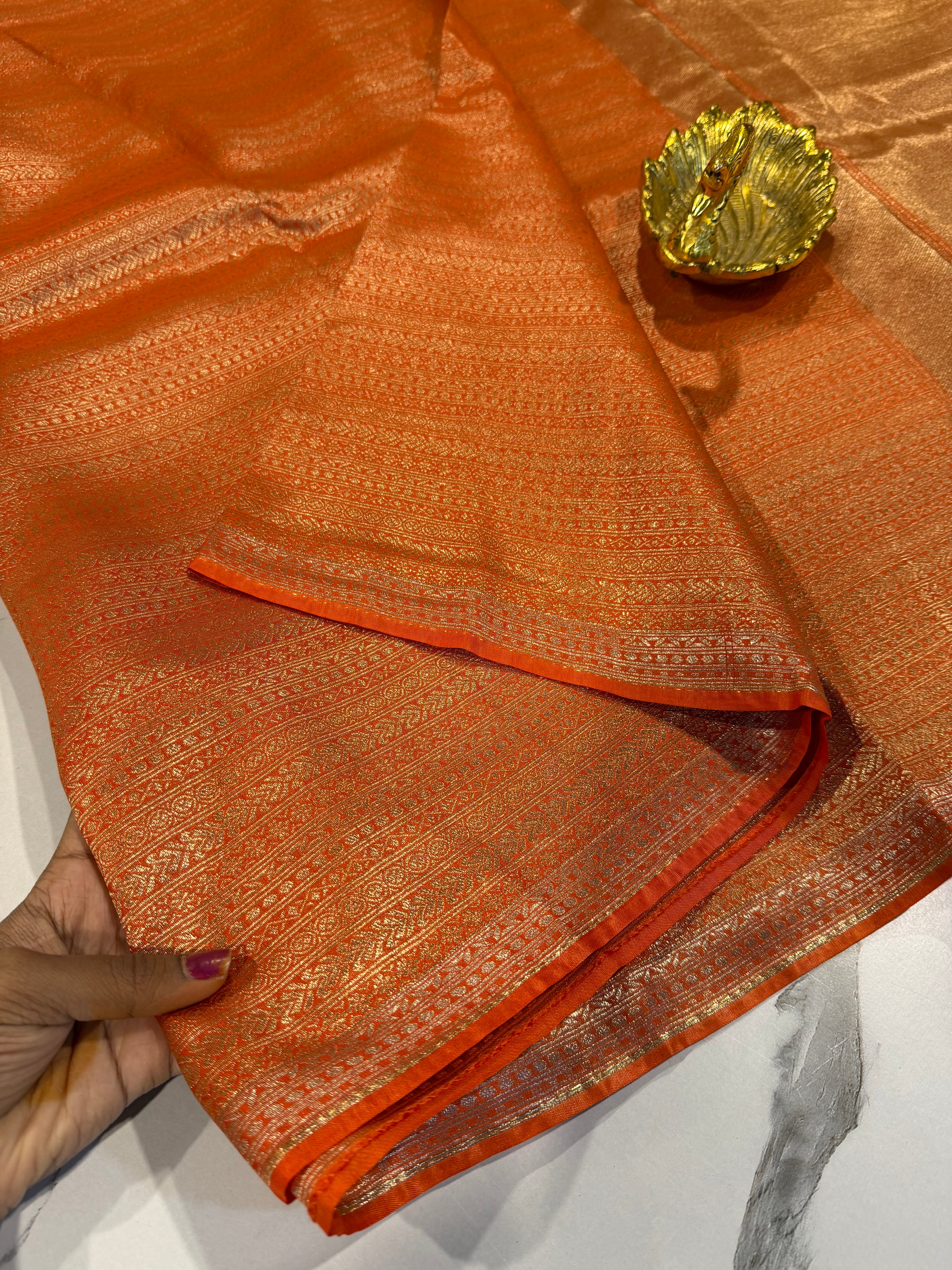 AR-5100 orange colour kanchi tissue saree