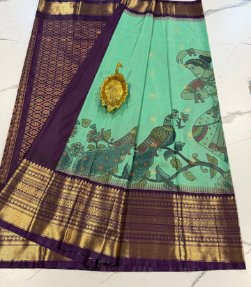 SGK-2997 seagreen n wine gadwal Kalamkari sarees
