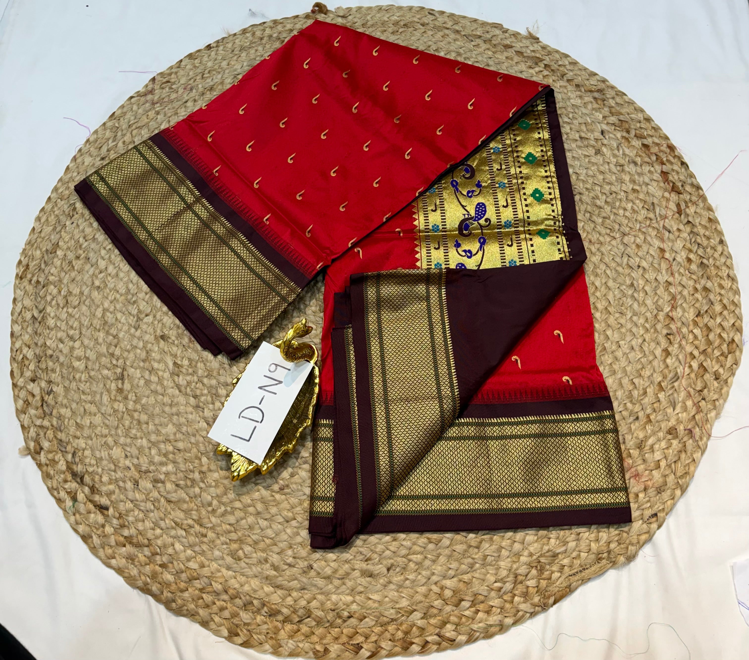 LD-N9 narayanapeta semi pattu red and brown saree
