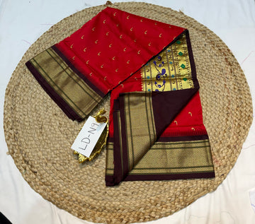 LD-N9 narayanapeta semi pattu red and brown saree