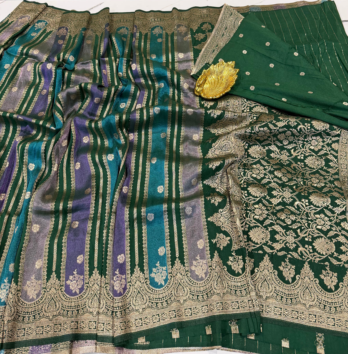 Ws-2100 Green Rangkart kaddi georgette saree