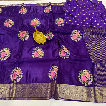 CP-27 violet saree Banaras crepe