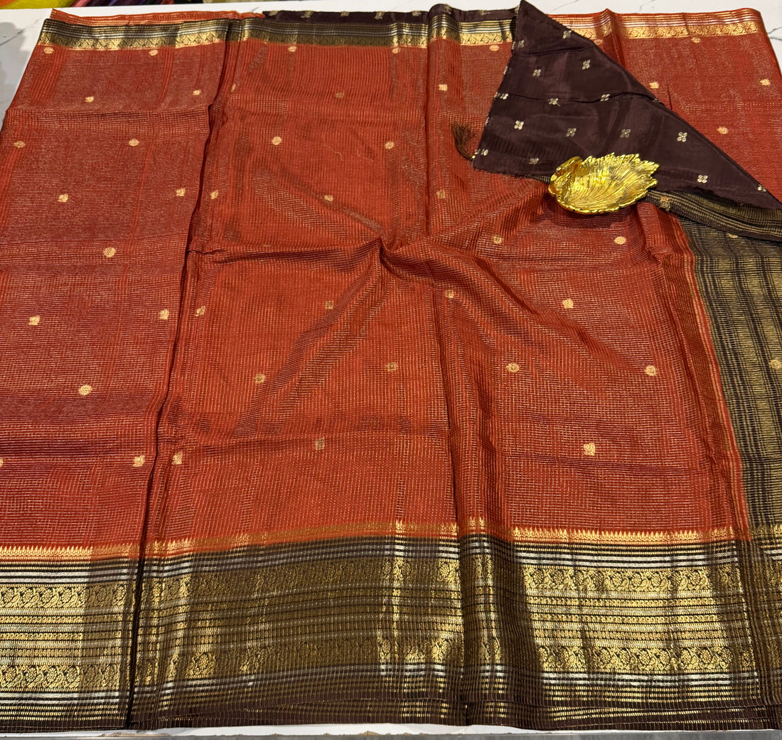 VKC2149BB- Dark rust n chocolate brown border vintage Kanchi saree