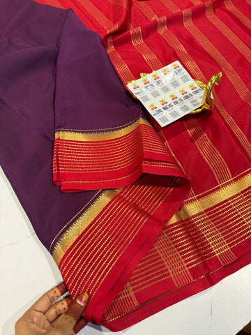 PM-5700 Wine and Red colour border Mysore crepe silk saree
