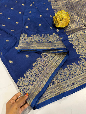 Gm-3950 banaras green mango dark blue color saree