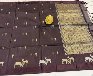 CR-21 Brown Kora jamdani semi sarees