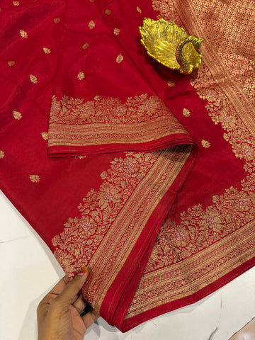 Gm-3950 banaras green mango red color saree