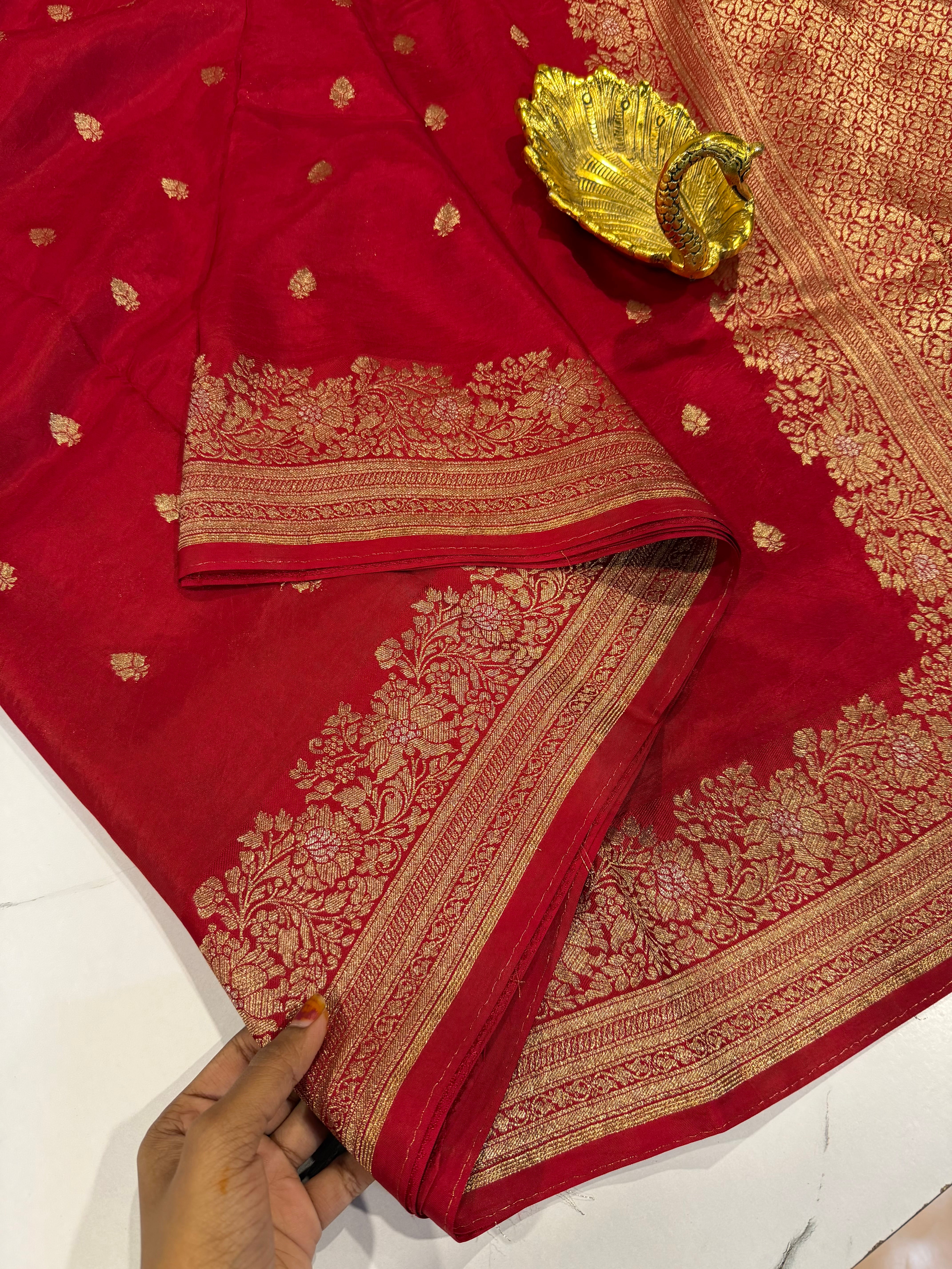 Gm-3950 banaras green mango red color saree