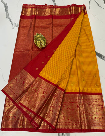 VG2 yellow  & Red  semi Gadwal saree