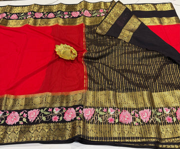 LD-M2 semi Mysore sarees red & black saree