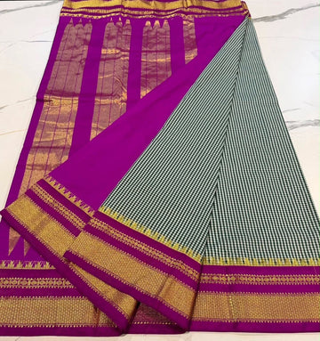 LD-N22 narayanapeta checks saree dark green and purple saree