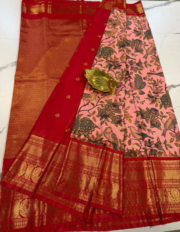 SGK-2997 peach n red gadwal Kalamkari saree