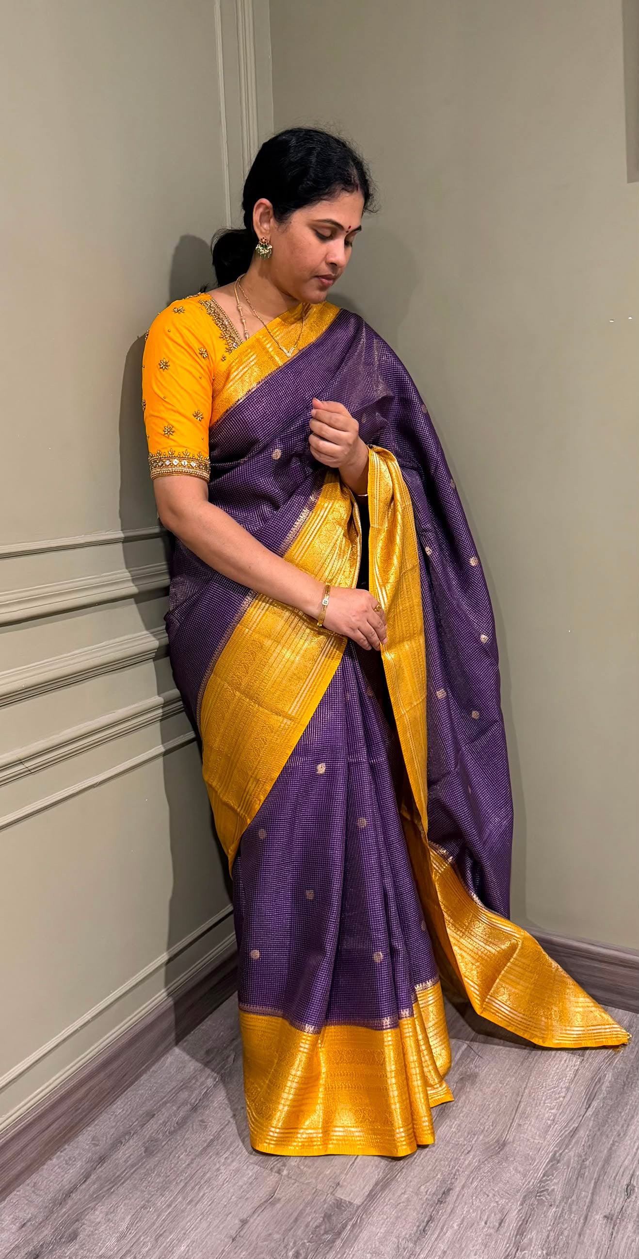 VKC2149BB- violet n yellow Kanchi Brdr saree