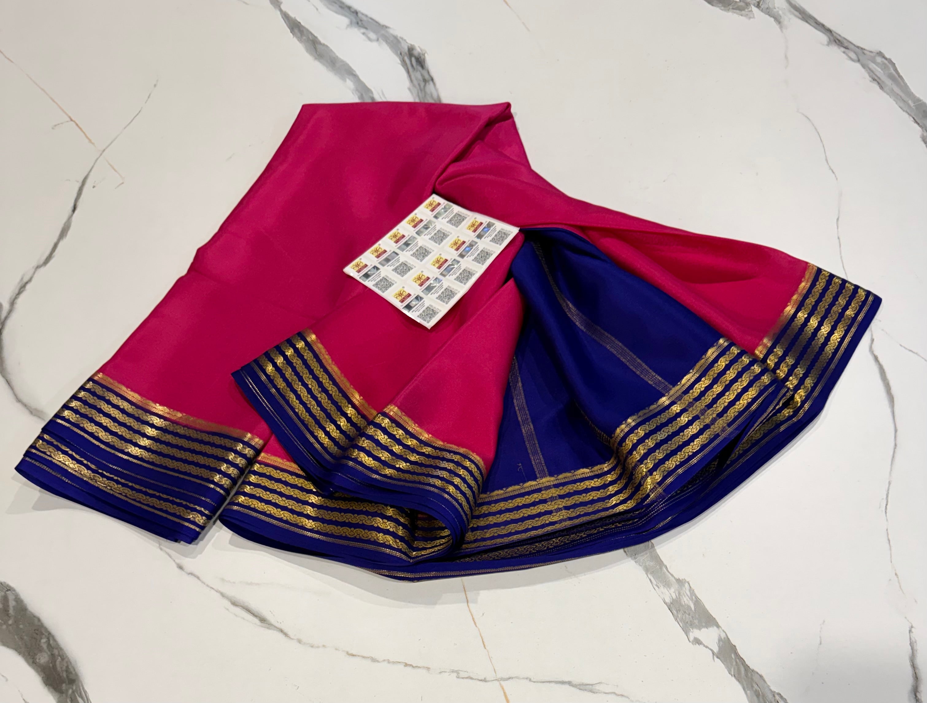 PM-5700 pink n blue a pure Mysore crepe silk saree