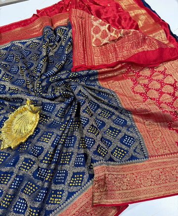 M-4 navi blue Banaras Maahru Bandini saree