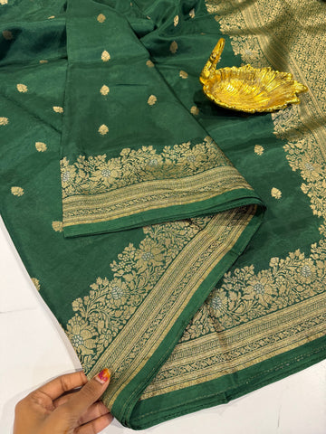 Gm-3950 banaras green mango dark green color saree