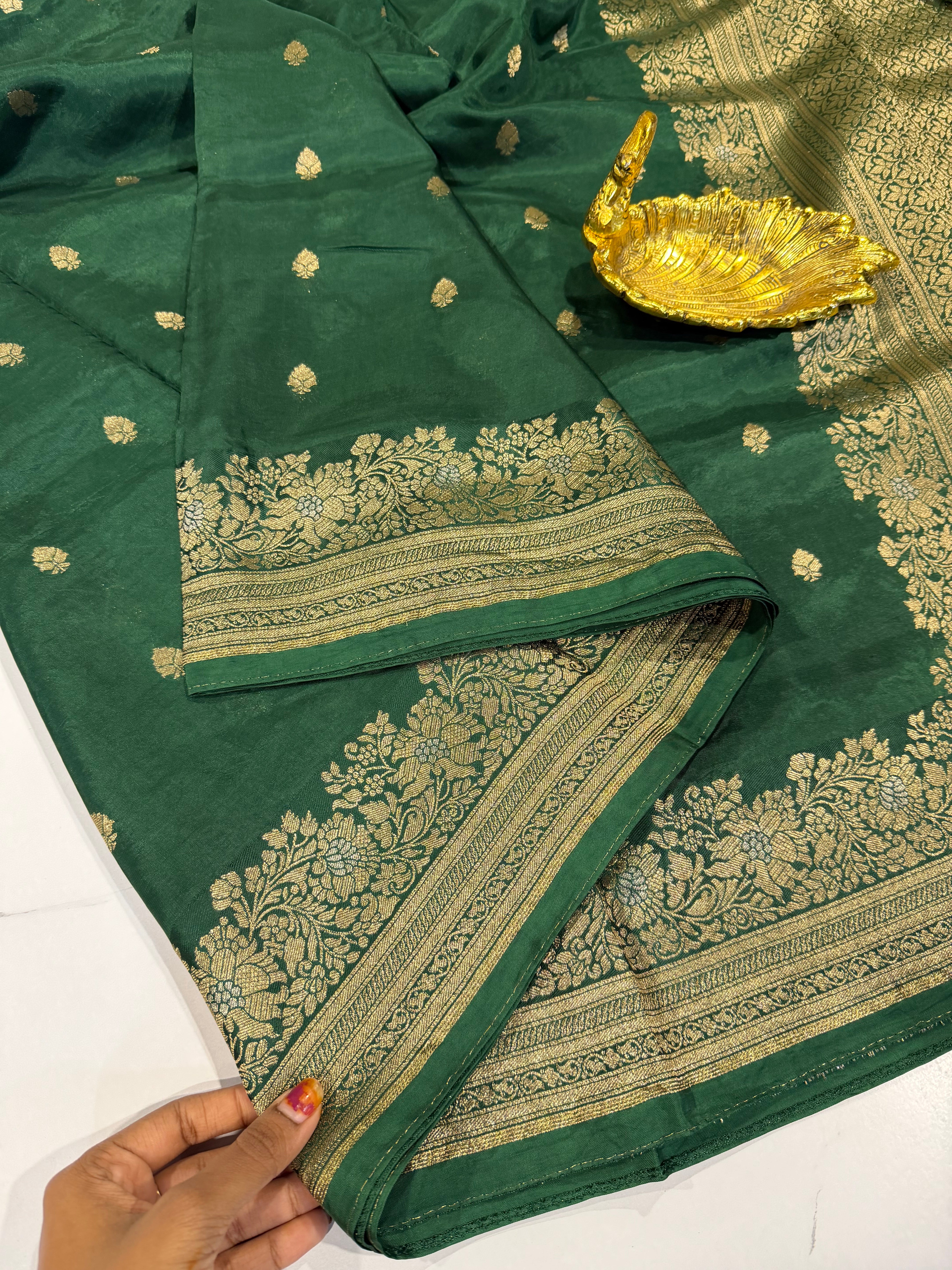Gm-3950 banaras green mango dark green color saree