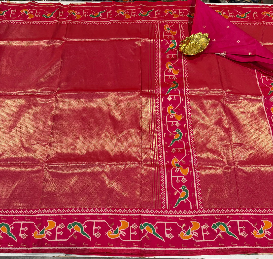 SM-1800 Dark pink colour semi Kanchi tissue moor popet saree