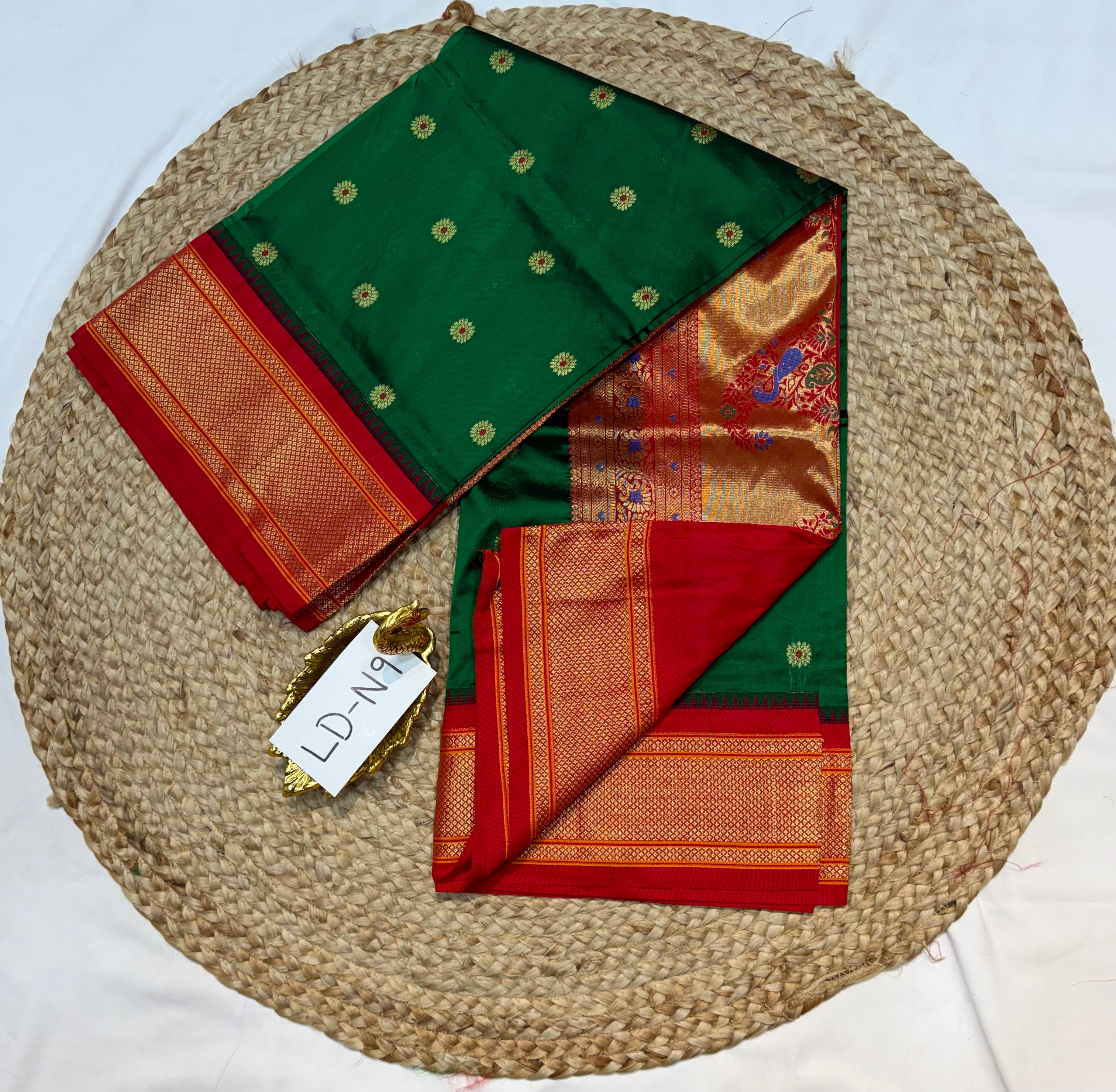LD-N9 narayanapeta semi pattu dark green and red saree