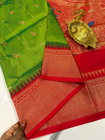 LD-NL35 semi narayanpet pattu green and red border saree