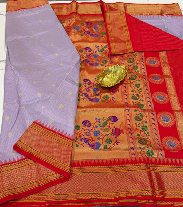 LD-SN35 light lavender and red border saree