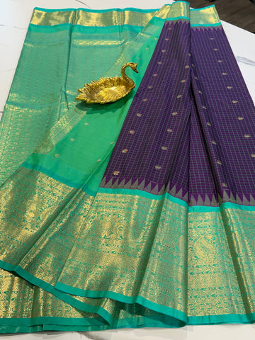 VG2 Violet & sea green semi Gadwal saree