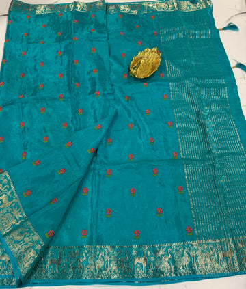 M-3300 krishnablue Mysore viscous crepe Pettit embroidery saree