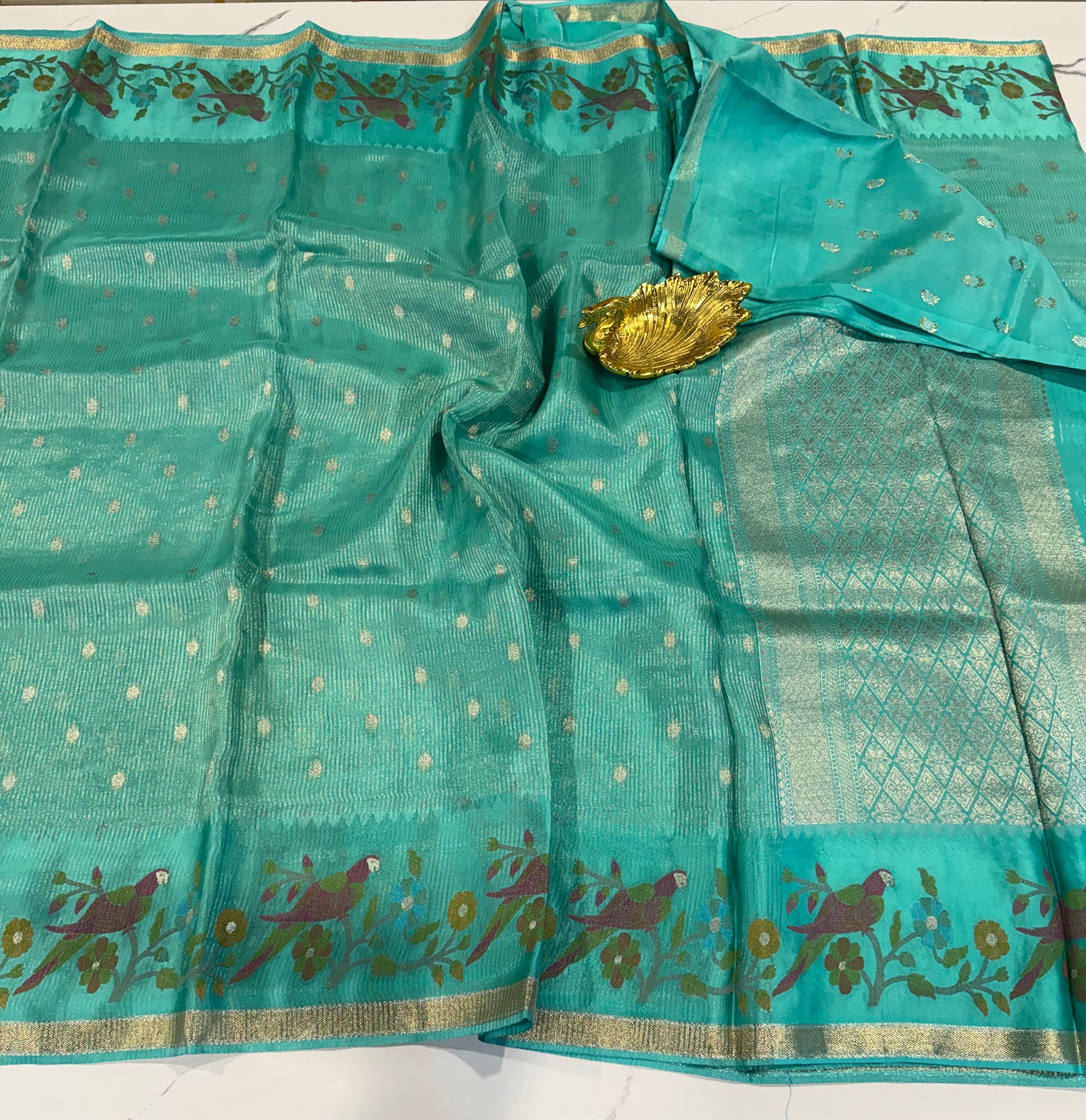 Bc-5100 seablue Banaras kora saree