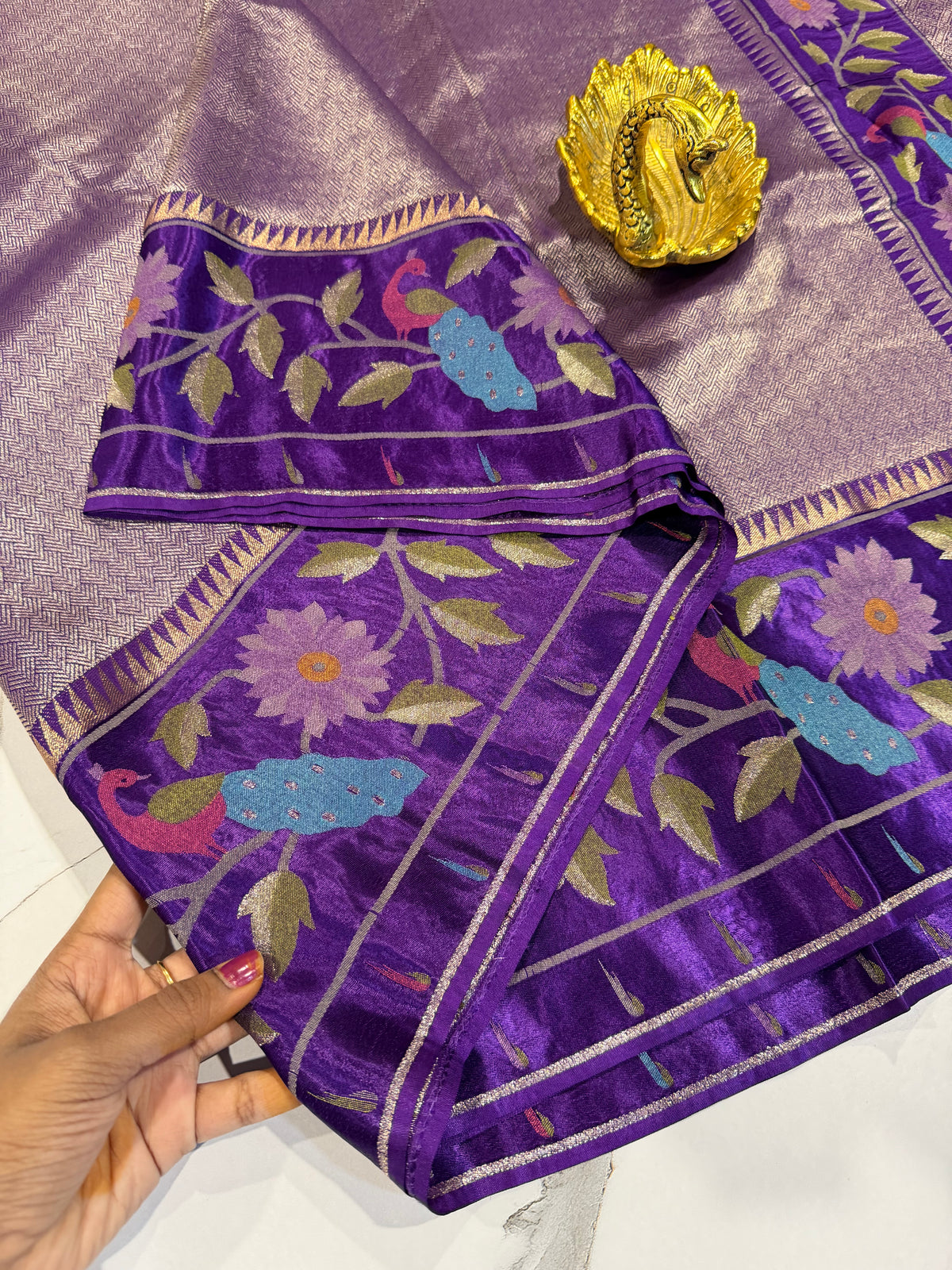 KT-53 violet colour kanchi tissue paithani borders saree