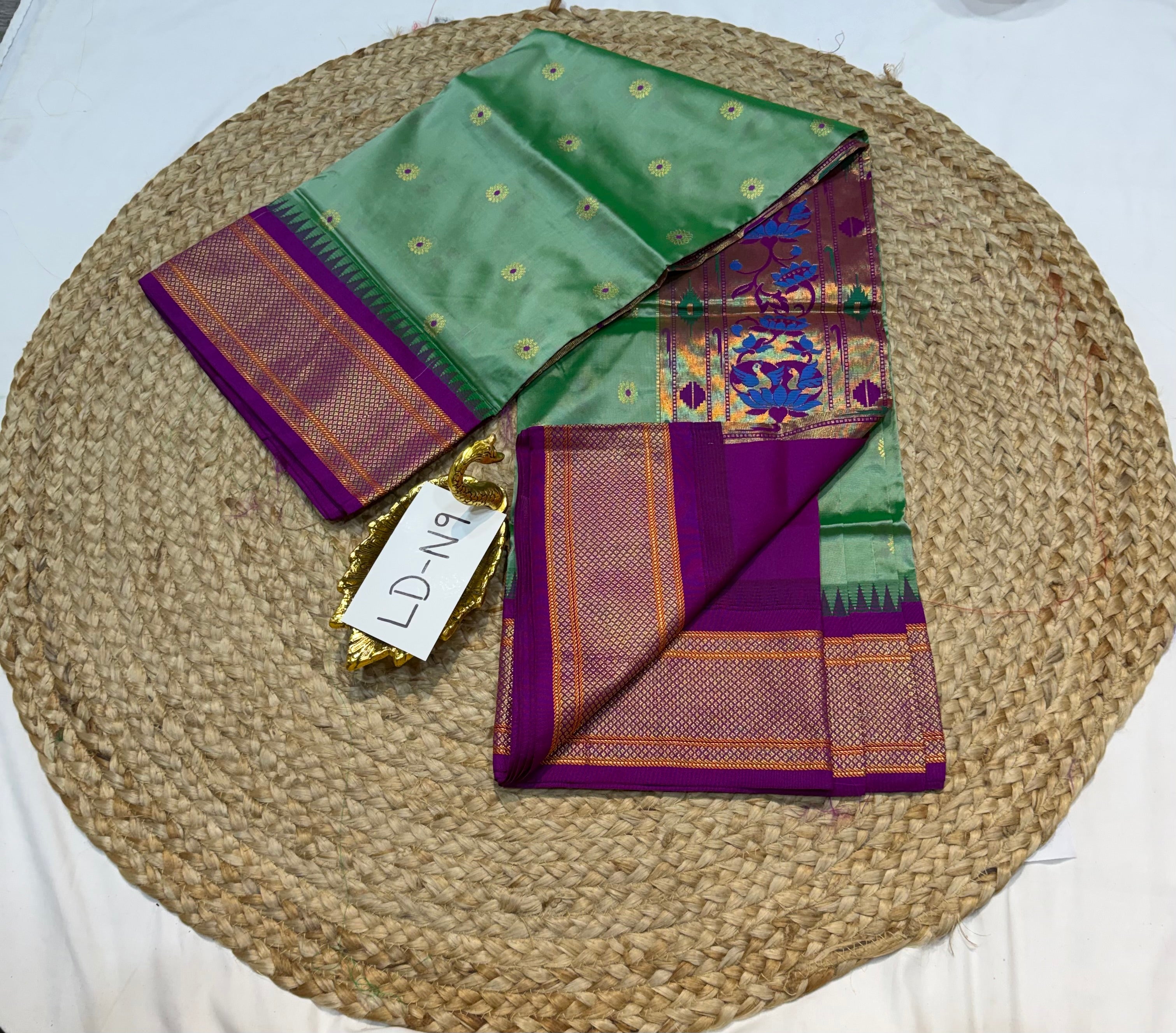 LD-N9 narayanapeta semi pattu sea green and megentha saree