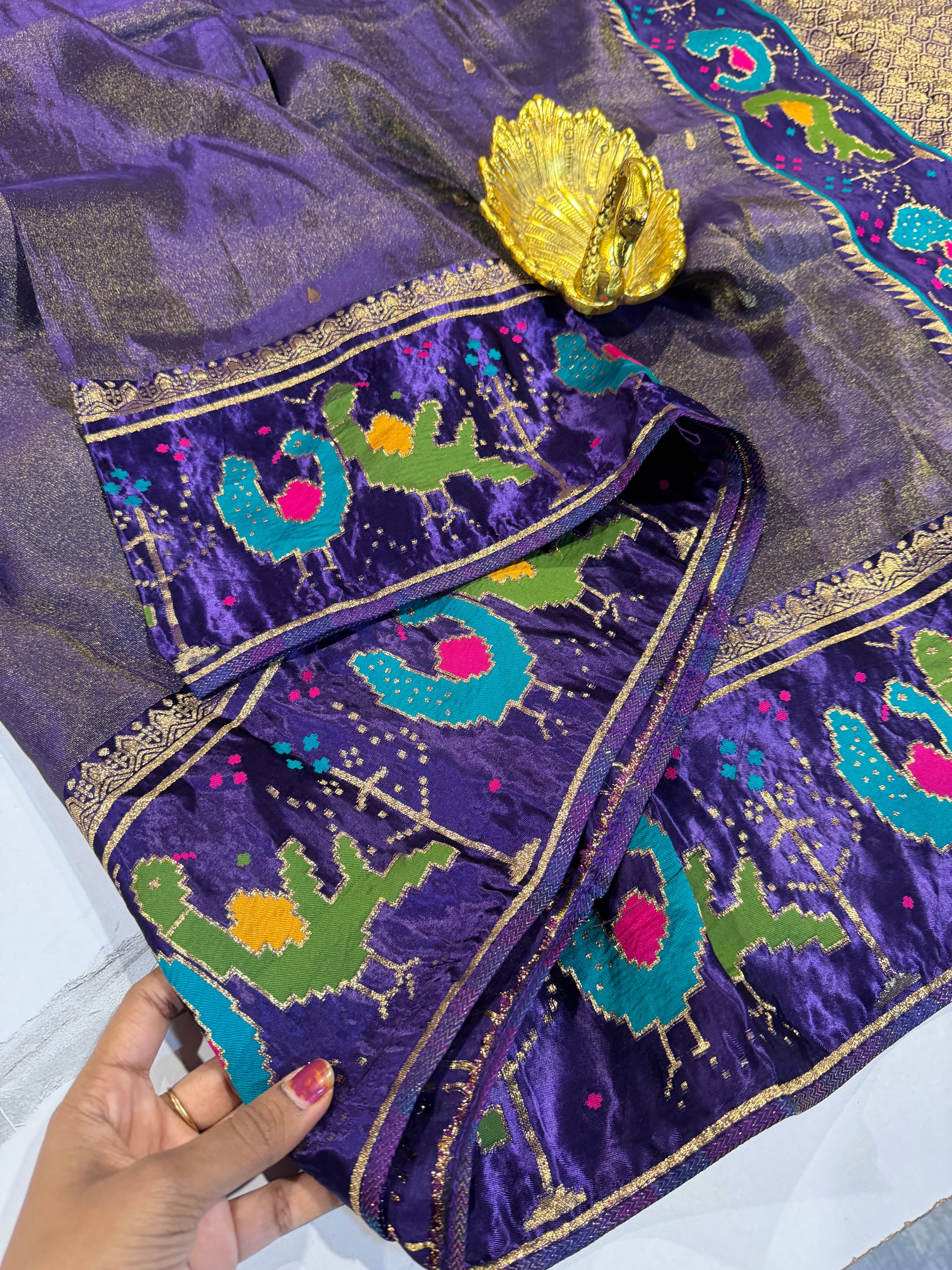 T-2998 violet banaras tissue Mashru borders saree