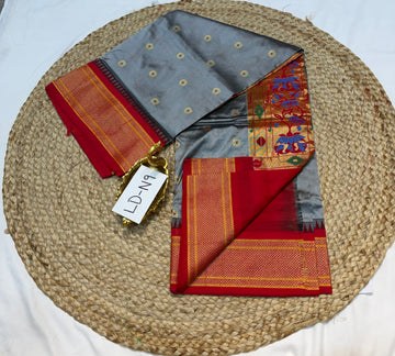 LD-N9 narayanapeta semi pattu gray and red saree