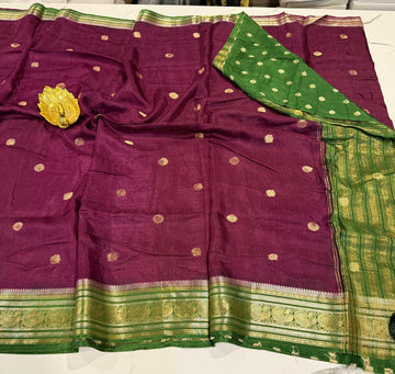 KJC3- wine n Green  -Kanchi Jute Crepe Saree