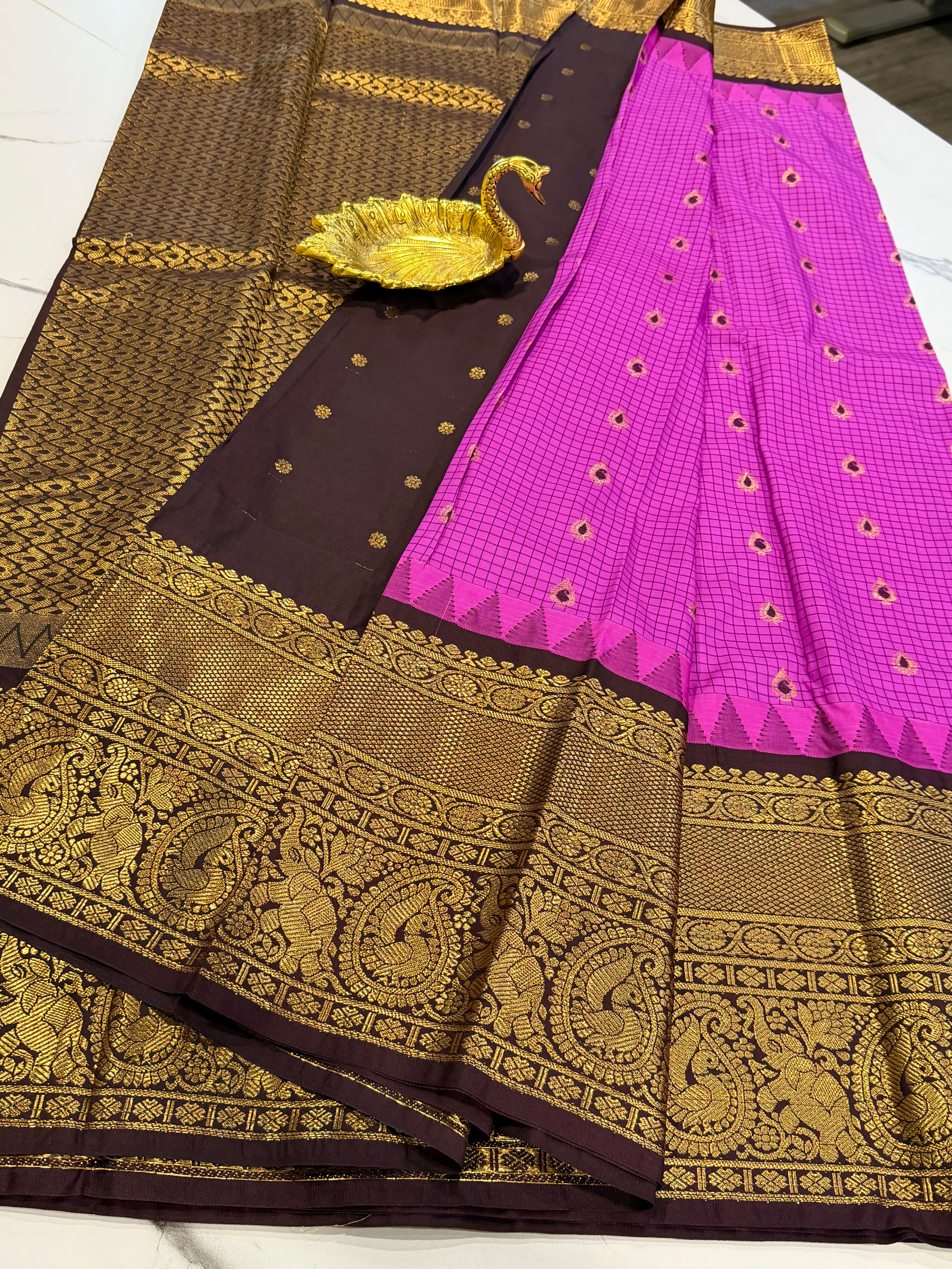 VG2 purple & brown semi Gadwal saree