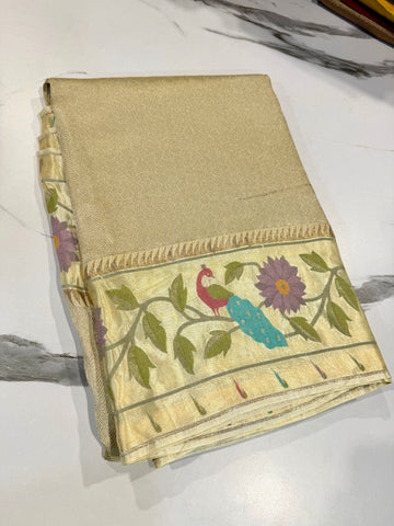 KT-5  cream colour kanchi tissue saree