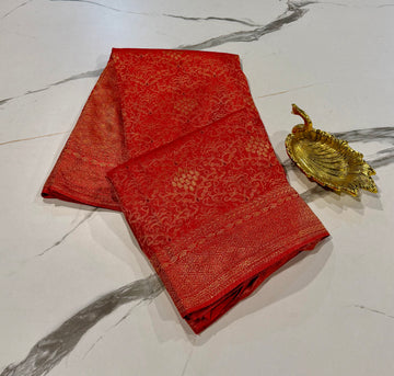 BC-41 Banaras crep brocade red colour saree