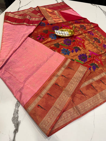 TMS-168 Baby pink Pure gadwal tissue saree