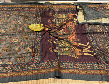 LD-T3 Brown n grey saree fancy tusser