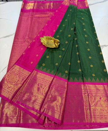 VG2 semi gadwal dark green and pink border saree