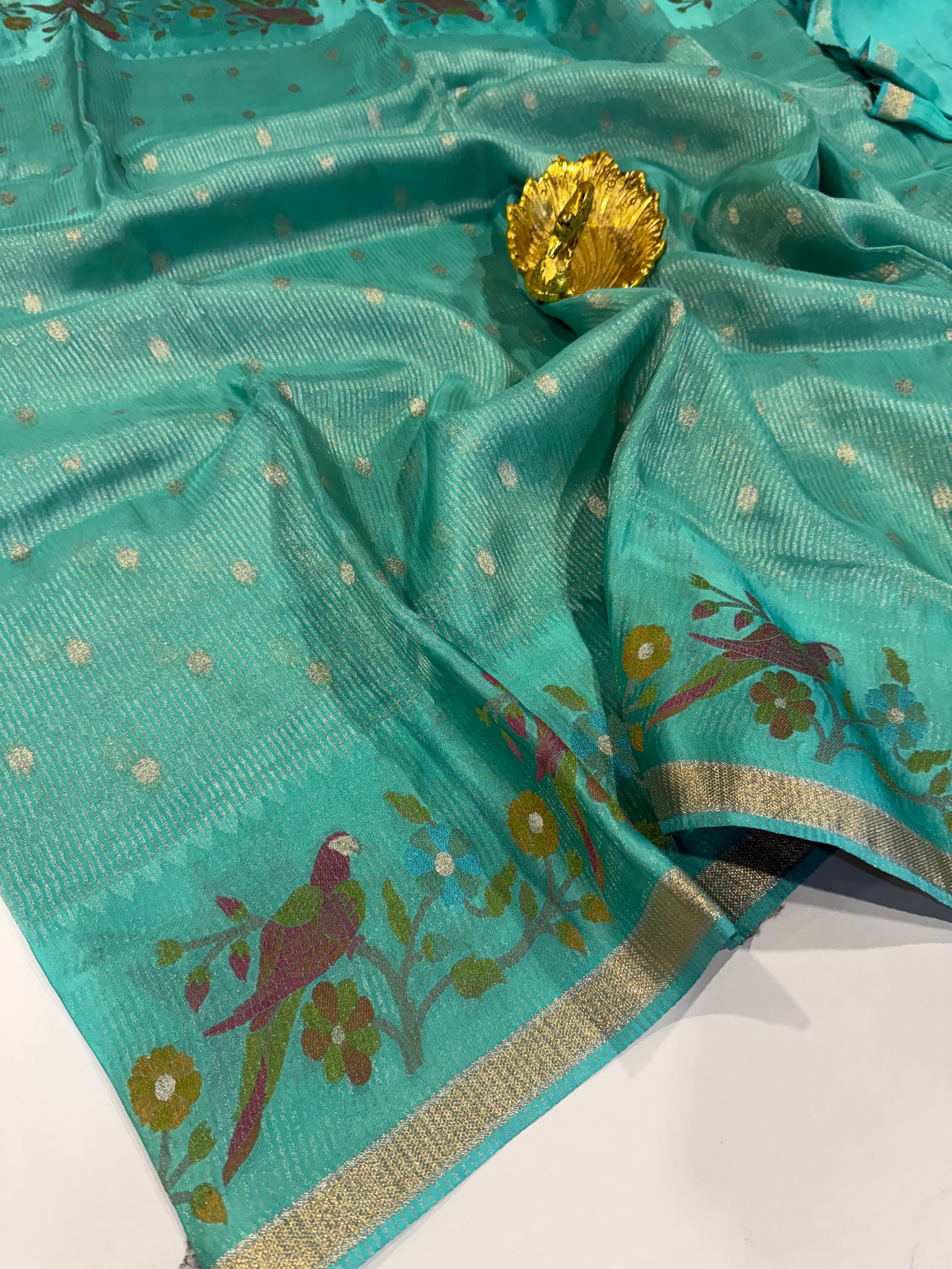 Bc-5100 seablue Banaras kora saree