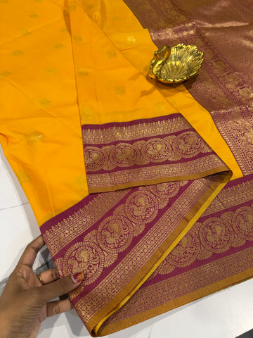 NS-1100 yellow and maroon border semi narayanapet saree