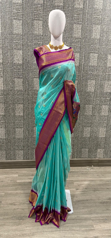 Ld-N9 skyblue n Magentha Narayanpet saree