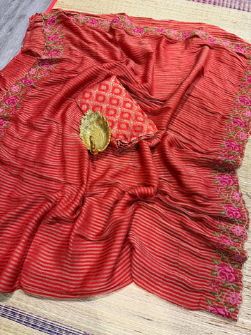 LD-T15 Rust saree Banaras tissue Pettit work